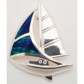 RARD310 (114926) Sterling silver sailboat opal pendant. Made in the USA.